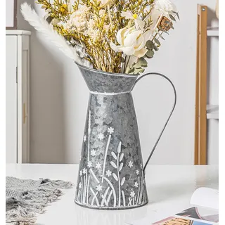 venalys Vintage-Krugvase aus verzinktem Metall, rustikale Bauernhaus-Blumenvase mit Griff, dekorative Blumen-Milchkännchen-Vase für Heimdekoration, 27 cm hoch