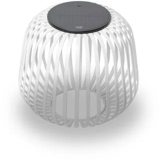 LUUK Studio Solarleuchte SOLIS in zeitlosem Design, minimalistische Beleuchtung für Garten Balkon und Terrasse, dimmbar & wiederaufladbarer Akku, Tischlampe für drinnen & draußen, Windlicht, Weiß