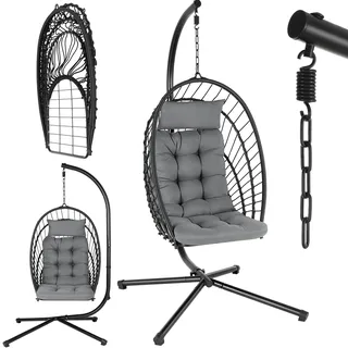 Clevich Hängesessel mit Gestell, faltbarer Ei-Stuhl mit dickem Kissen, Indoor & Outdoor Hängestuhl für Erwachsene & Kinder, Belastbarkeit 160 kg, Gartenmöbel für Balkon, Terrasseund Pavillon (Schwarz)