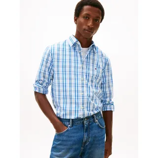 Langarmhemd TOMMY HILFIGER "FLEX POPLIN MEDIUM CHECK", Herren, Gr. XXL (58), N-Gr, weiß, check, Web, Obermaterial: 100% Baumwolle, Manschette, Hemden Langarmhemd, Button-down-Kragen, Regular fit
