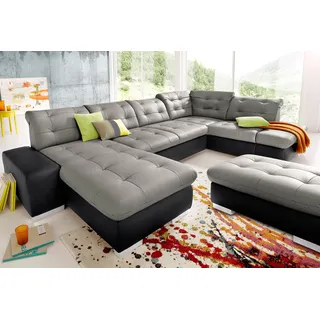 Wohnlandschaft SIT & MORE "Palomino U-Form", schwarz (schwarz, steingrau), B:355cm H:84cm T:208cm, NaturLEDER (echtes Rindsleder) in Sitz und Rücken. Korpus mit Kunstleder SOFTLUX bezogen;Kunstleder SOFTLUX/Struktur (100% Polyester);NaturLEDER: Bitte beachten Sie, dass Lederbezüge mehr Nähte aufweisen als Stoffbezüge.;Kunstleder SOFTLUX/Feinstruktur (100% Polyester), Sofas, Wohnlandschaft, wahlweise in XL oder XXL