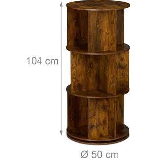 Relaxdays Bücherregal drehbar 50 x 104 x 50 cm Braun