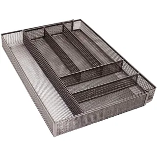 Besteckkasten Organizer, 6 Fächer, Netz, Küche, Schublade, Organizer, Aufbewahrung, erweiterbarer Utensilien-Schubladen-Organizer mit rutschfesten Schaumstofffüßen, Küchenaufbewahrung & Organisation für Home Office (braun)