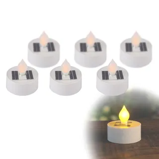 Solarleuchte Garten 2x 3er Set Teelicht Solarlampe Außen Feuer Effekt Solar - Weiß, Gelb