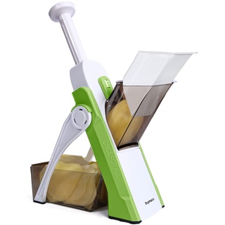 SupMakin Gemüseschneider, Once for All Verstellbar Gemüsehobel Genius Mandoline Vegetable Slicer Kartoffelschneider Zwiebelschneider Grün