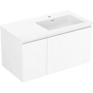 Mexen Orio Badezimmer-Unterschrank 90 cm mit Waschbecken Vela, 2 Schubladen, weiß glänzend - 91A10-09047-2-BFF00-W23M00 - Weiß