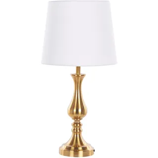 BELIANI Tischlampe Silber Metall 51 cm Stoffschirm Cremeweiß Vasenform Kabel mit Schalter Retro-Stil - Weiß, Gold