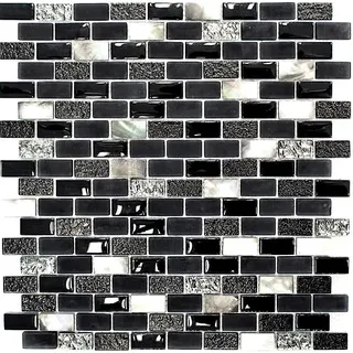 Glas Naturstein Muschel schwarz Wand Küche Bad Fliesenspiegel WB87-B03S 1Matte