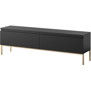 Selsey TV Schrank Board Sideboard Fernsehtisch Fernsehschrank Mit Schränken 150 cm Goldene Beine Schwarz Bemmi