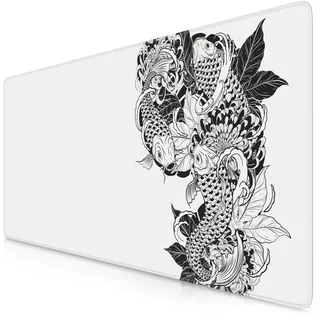 TITANWOLF - XXL Speed Gaming Mauspad 900 x 400mm - XXL Mousepad - Tischunterlage Large Size - verbessert Präzision und Geschwindigkeit - Koi Tattoo 3 White