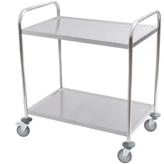 Servierwagen Edelstahl mit Rollen - 2 Böden - Tragfähigkeit 100 kg - 86 x 53 x 95 cm - Transportwagen, Küchenwagen, Abräumwagen