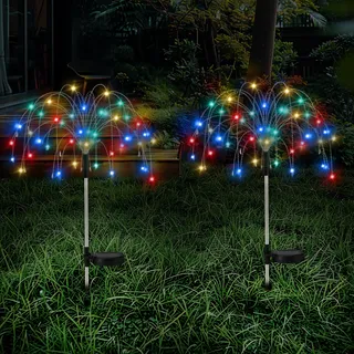 Lewondr Feuerwerk Solar Gartenleuchten, 120 LED Feuerwerkslichter mit 8 Beleuchtungsmodi, Wasserdicht Solarstecker Solarleuchten Gartenlichter für Außen Weg Terrasse Hof Party Gartendeko, 2 Stück