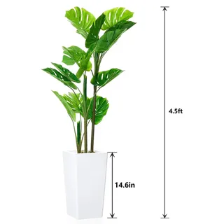 Künstliche Zimmerpflanze - Monstera Baum 137 cm - Bodenstehende Deko-Pflanze - Hoher weißer Topf - Für Wohn- und Bürobereich - Pflegeleicht - Grün