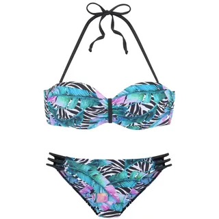 VIVANCE Bügel-Bandeau-Bikini mit Animaldruck und unifarbenen Akzenten, bunt