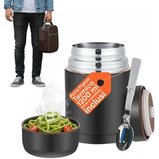 Avilia - Thermo-Lunchbox 1200 ml aus Edelstahl mit isolierter Tasche und faltbarem Löffel, luftdichte Lunchbox für heiße und kalte Lebensmittel, leicht zu reinigen und ideal für Büro, Schule oder