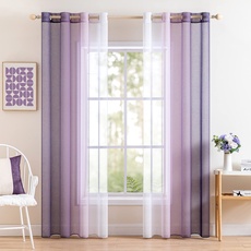 MIULEE 2er Set Voile Vorhang Zweifarbiger Vorhang mit Ösen Transparente Gardine Ösenschal Fensterschal Lichtdurchlässig für Schlafzimmer, 140x145cm, Lila