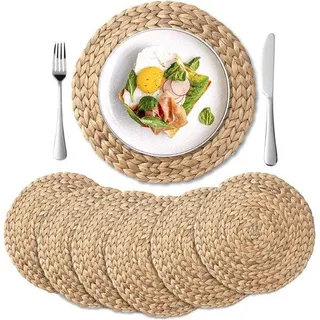 6er-Set geflochtene runde Tischsets, Tischsets aus Wasserhyazinthe für den Esstisch (35 cm)