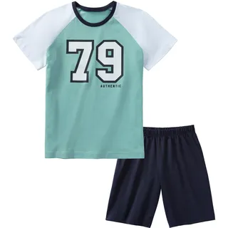 Pyjama AUTHENTIC LE JOGGER, Jungen, Gr. 158/164, blau, Single Jersey, Obermaterial: 100% Baumwolle, bedruckt, Basic, bequem, Rundhals, abgesteppte Kante, Homewear-Sets Pyjama, Schlafanzug für Jungs mit großem College-Print vorn, Topseller