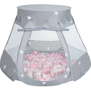 Selonis baby spielzelt mit plastikbällen zelt 105x90cm/100 stück bälle plastikkugel kinder, grau:puderrosa/perle/transparent