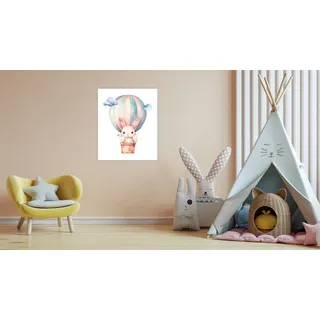 Lüttenhütt Bild mit Rahmen "oder Poster, Hase im Heißluftballon am Himmel" Ballonfahren  Fantasy  Heißluftballon  Tiere 1 Stk. tlg. HD Premium Druck, farbe bild(er): bunt