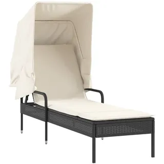 vidaXL Sonnenliege mit Dach Schwarz Poly Rattan - Schwarz