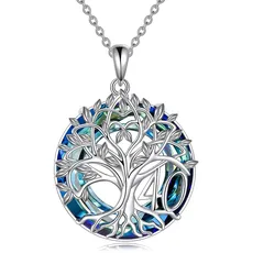 YFN 40th Geburtstag Geschenke für Frauen Sterling Silber Anhänger Baum des Lebens Blau Kristall Halskette Schmuck für Mama Oma