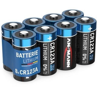 Ansmann CR123A 3V Lithium Batterie, 8 Stück, 1500mAh, Einwegbatterie für Alarmsysteme Spielzeug Taschenlampen Kamerablitz, Rundzelle, leistungsstark