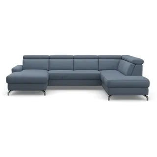 sit&more Wohnlandschaft »Scarlett U-Form« inklusive Kopfteilverstellung, wahlweise mit Bettfunktion, Bettkasten, blau