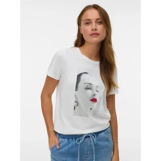 Kurzarmshirt VERO MODA "VMJAMAICA S/S T-SHIRT JRS BTQ", Damen, Gr. M, snow weiß print:lips rhinestones, Jersey, Obermaterial: 100% Baumwolle, bedruckt, normal, Rundhals, Shirts Kurzarmshirt, Baumwolle