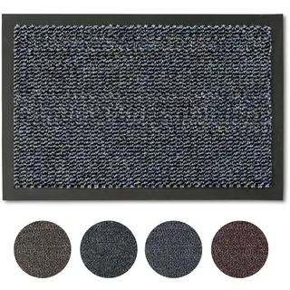 Fußmatte 60x80 cm für den Innenbereich - Türvorleger schnelltrocknend - Rutschfester Sauberlauf blau meliert - Schlichter Fußabstreifer