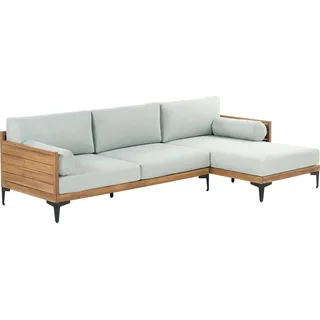 BELIANI 4-Sitzer Gartensofa Hellbraun Akazienholz Linksseitig mit Grauen Kissen Modern Terrasse Outdoor Ecksofa Loungesofa Sofa mit Chaiselongue - Grau, Schwarz, Braun
