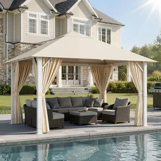 JUMMICO Gartenpavillon 3x3m Aluminium, Winterfester Pavillon für Terrasse & Garten, Wasserdichtes UV-Dach mit Bodenhaken, Leicht aufzubauender Freisitz