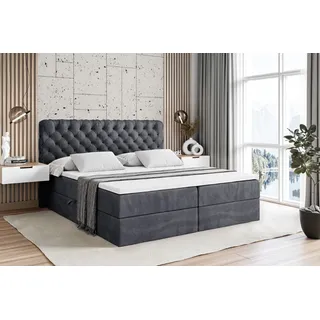 ALTDECOR Boxspringbett mit H3 Matratze und Topper - 160 x 200 cm - BOXI8 - Dunkelgrau Samt - Polsterbett mit Bettkasten und Lattenrost, Bett mit Stauraum - Dunkelgrau