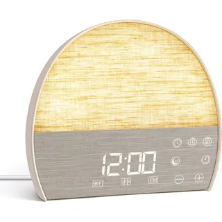 Aolieh Lichtwecker mit Sonnenaufgangssimulation, 2 Alarmzeiten, weißes Rauschen, Sonnenuntergangsmodus, Bluetooth-Lautsprecher, FM-Radio, dimmbares Nachtlicht, USB-C-Stromversorgung