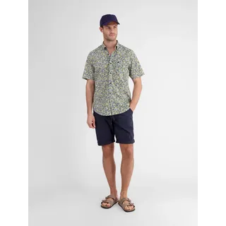 Kurzarmhemd LERROS "Sommerlich bedrucktes Halbarmhemd", Herren, Gr. S, Normalgrößen, gelb (mango), 100% Baumwolle, Hemden Kurzarmhemd