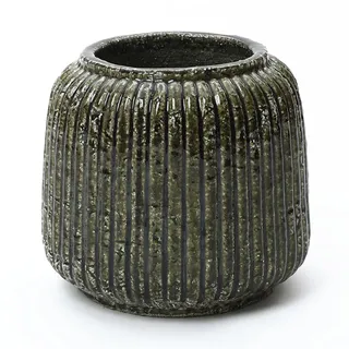Hometopia Keramikvase Grün 21,5 cm, Geriffelte Dekovase Vintage | Steinzeug-Keramik, geriffelte Oberfläche und Vintage-Stil – dekorative grüne Vase für Wohnzimmer, Regal und Tisch