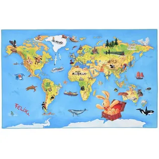 None Spielteppich Felix der Hase, Mehrfarbig, Textil, Weltkarte, rechteckig, 100x160 cm, Oeko-Tex® Standard 100, für Fußbodenheizung geeignet, in verschiedenen Größen erhältlich, pflegeleicht, strapazierfähig, Teppiche , Böden, Teppiche, Teppich Kinderzimmer