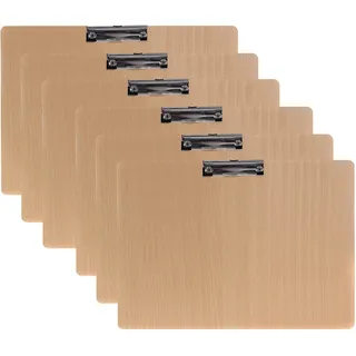 6er Klemmbrett A3 Quer aus Hartholz extra dick 4mm, mit Aufhängeose, Gummierter Metalklemme, Skizzenblock Schreibbrett Clipboard, Qualität Holz Faserplatte, Zwischenablage Schreibblock TKD8009-A3-6X