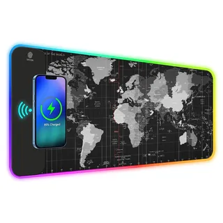 ToLuLu RGB-Gaming-Mauspad, 5/7,5/10/15 W, kabelloses Aufladen, 10 Lichtmodi, LED-Mauspad, Computer-Tastaturmatte, Mauspad, 800 x 300 x 4 mm, erweiterte Schreibtischunterlage für Gaming, Arbeit,