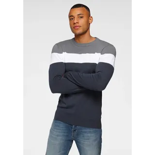 Rundhalspullover H.I.S "neue Farben", Herren, Gr. 3XL (64/66), grau (grau, meliert, gestreift), Feinstrick, Obermaterial: 50% Baumwolle, 50% Polyacryl, Colorblocking, regular fit, Rundhals, Rippstrickbündchen, Pullover Rundhalspullover, Colorblocking, in leichter Strickqualität, Topseller