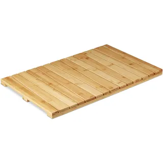Relaxdays Bambusmatte, für Badezimmer, Stopper, hygienisch, feuchtigkeitsbeständig, Fußmatte 40x65 cm, naturfarben