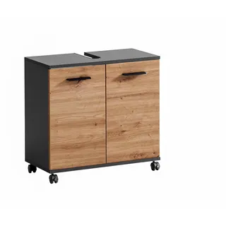 Schildmeyer Palermo Waschbeckenunterschrank 157638, Anthrazit/Artisan Eiche Dekor, 59,8 x 32,6 x 63,4 cm