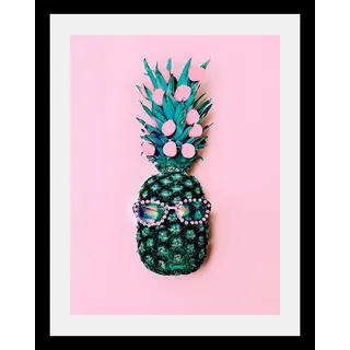 Bild QUEENCE "Ananas", bunt (farbe rahmen: schwarz, farbe bild(er): bunt), B:30cm H:40cm T:3cm, Acrylglas, Holz, Papier, Bilder, Bild, HD Premium Poster-Druck inkl. Holzrahmen