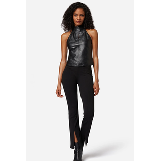 Neckholdertop RICANO "Top Lina", Damen, Gr. XL, schwarz, Obermaterial: 100% Lammnappaleder LANA., schmal, Neckholder, Tops Neckholdertop, Handgefertigt aus echtem Leder