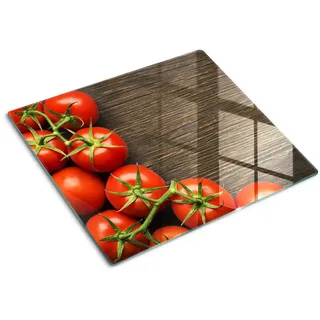 Tulup Glasplatte 60x52 cm Tomaten auf Holz , Rot , Glas , 60x0.4x52 cm , Küchen, Küchenelektrogeräte, Herde, Herdabdeckplatten
