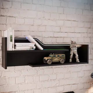 Forte Pittsfield Wandregal 120, Wandregal mit LED Leiste, Holzwerkstoff, Schwarz, 120 cm breit, 37 cm hoch, 22,5 cm tief