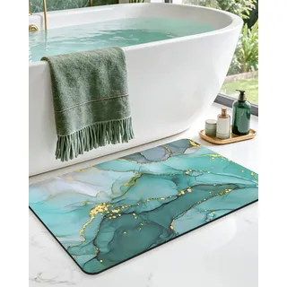 Dexi Badematte, Teppich, Badezimmerteppich, saugfähig, rutschfest, schnell trocknend, Marmor-Nappa-Haut-Teppich, Badematte für Waschbecken, Dusche, Boden, WC, klein, 40,6 x 61 cm, Türkisgrün