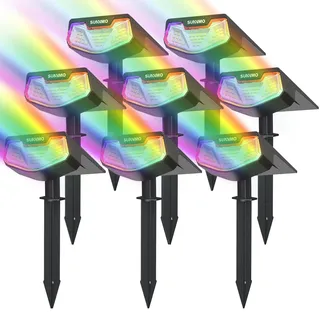 SUNNMO Solarlampen für Außen Garten, Solarstrahler für Außen sehr Hell 32 LED, Solarleuchten Garten Winterfest IP65 Wasserdicht, Gartenbeleuchtung Solar Gartenleuchten Strahler Bunt RGB, 8 Stück