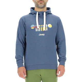 JEEP O102889-A099 J Herren Kapuzenpullover - Aufdruck Grille Baumrinde Camouflage Hintergrund J23W Blue Melange L