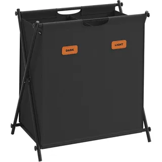 SONGMICS Wäschekorb, Wäschesammler 115 Liter, Wäschebox, 2 Fächer, klappbares X-Gestell, individuelle Etiketten, für Waschküche, Schlafzimmer, Badezimmer, tintenschwarz LCB120B01